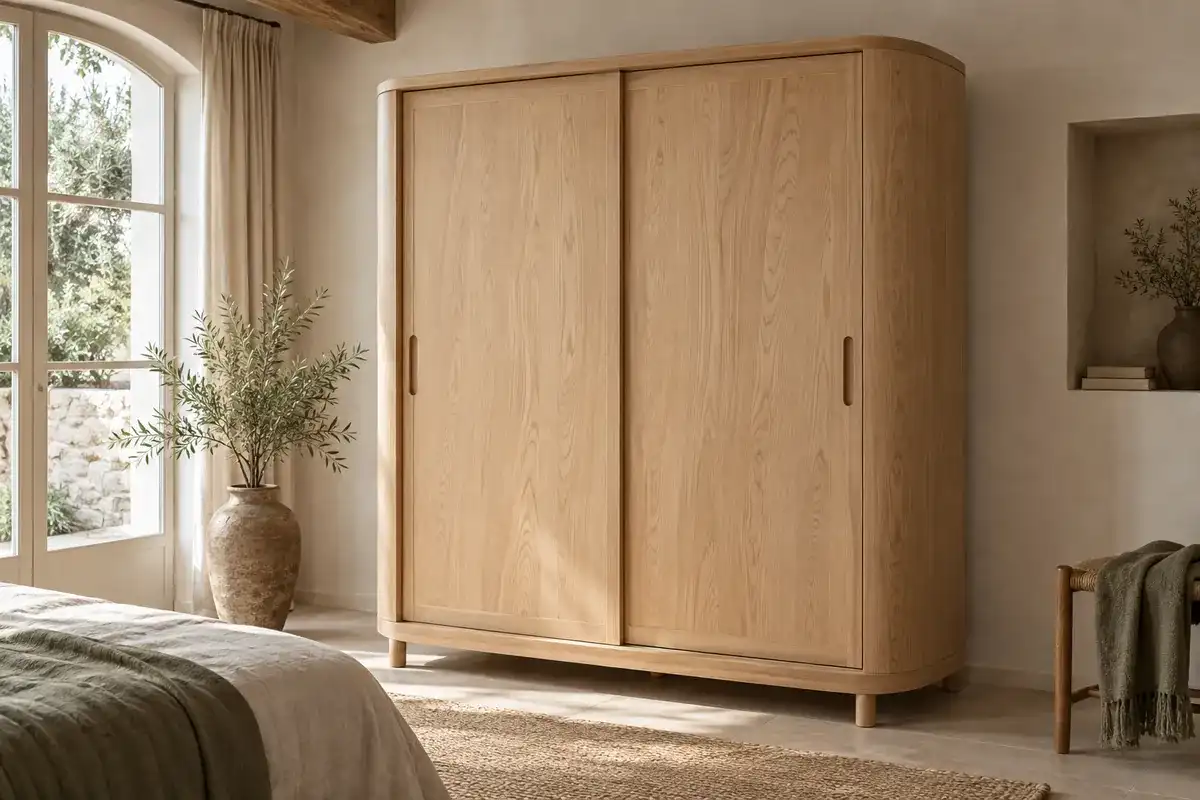 Armoire Rognon en frêne clair, portes coulissantes