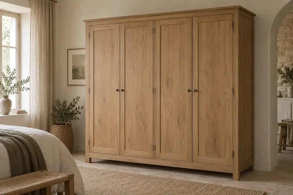 Grande armoire Suize en chêne massif, 4 portes