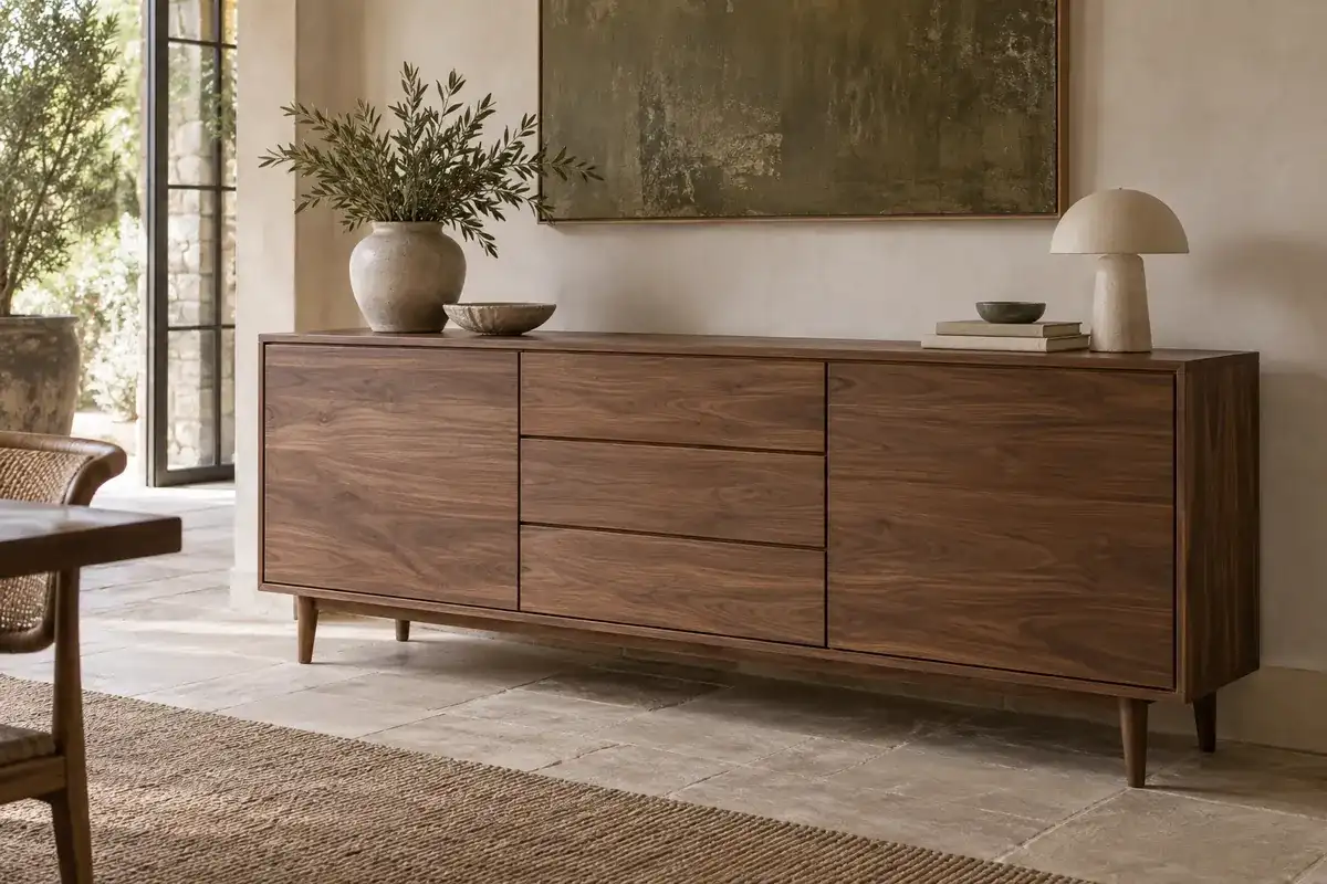 Buffet Dronne en noyer massif, façades lisses