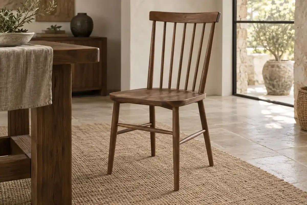 Chaise Adour en noyer massif, dossier barreaux