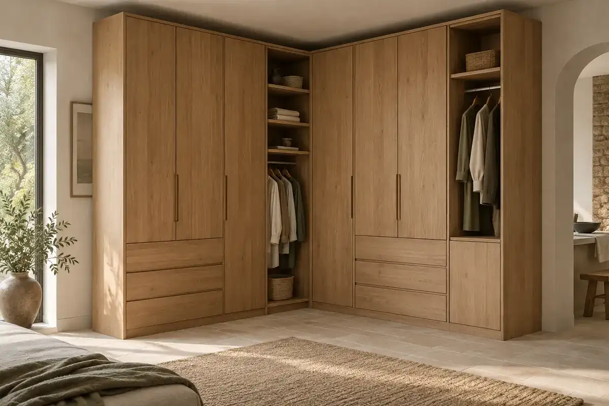 Dressing Loue en L toute hauteur en chêne massif