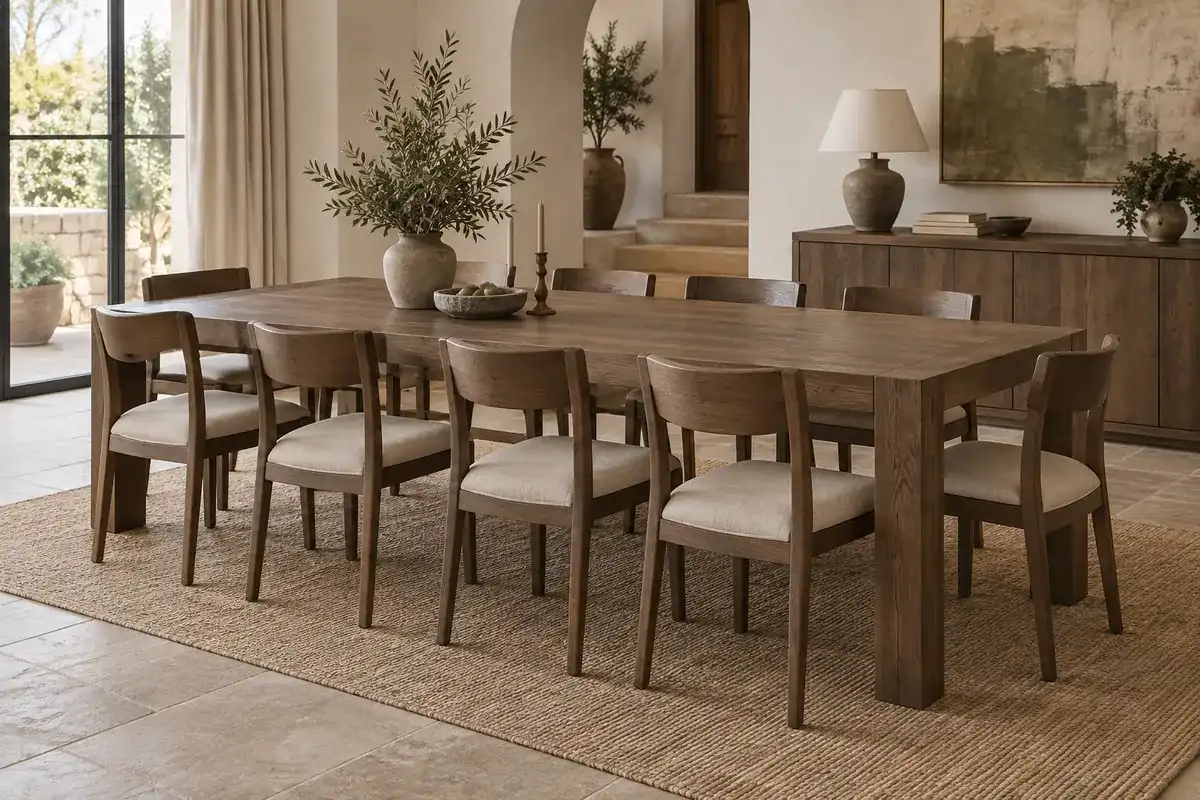 Ensemble Aveyron en chêne fumé, table et 8 chaises