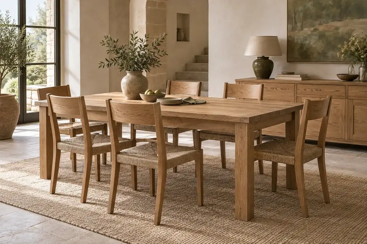 Ensemble Dordogne en chêne massif, table et 6 chaises