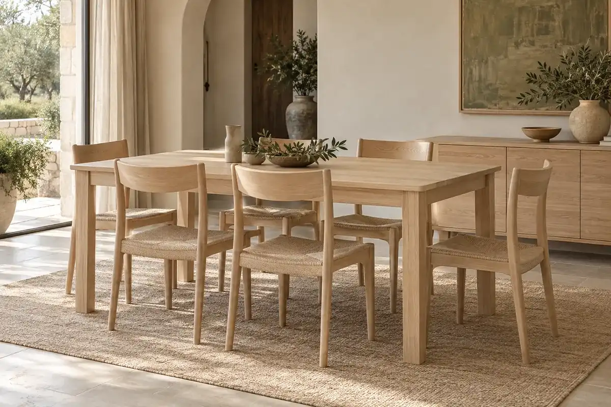 Ensemble Lot en frêne clair, table et 6 chaises