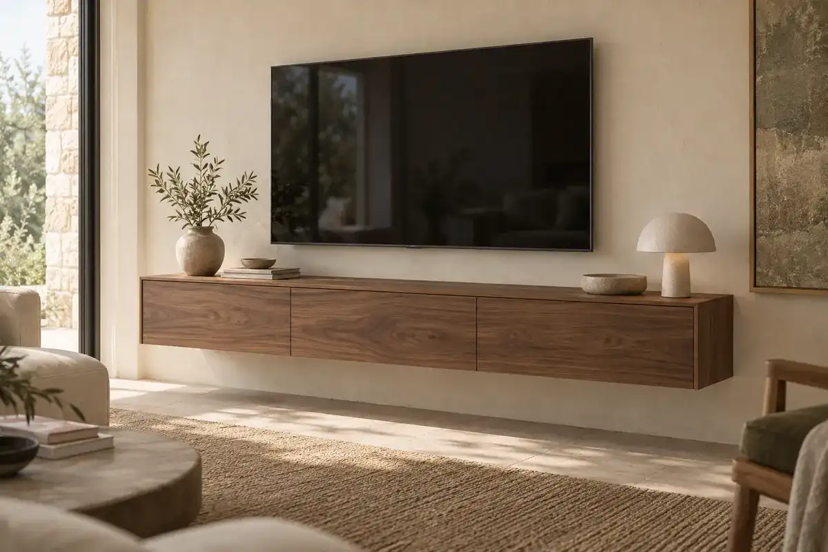 Meuble TV Ellé suspendu en noyer massif
