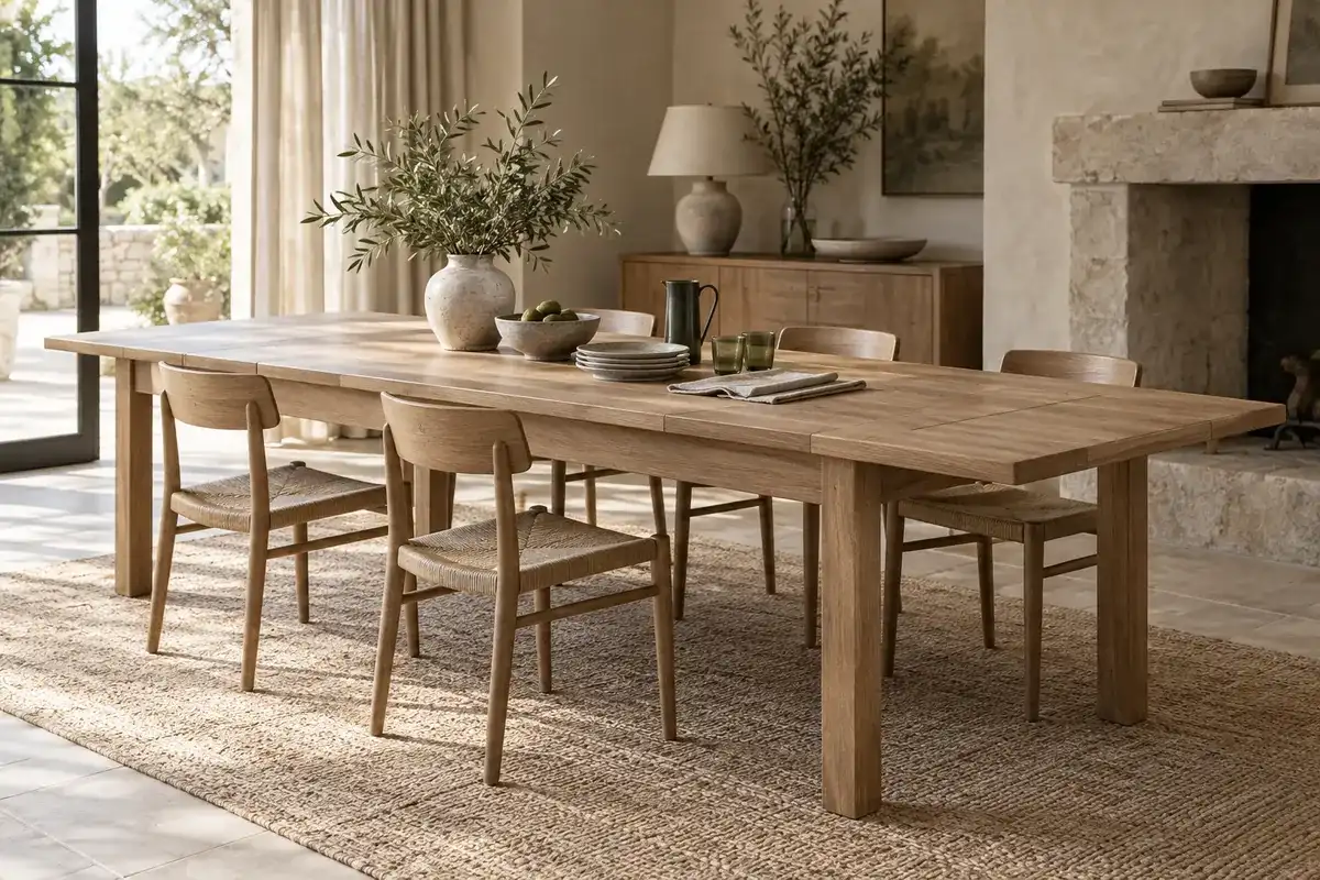 Table Ancelle en chêne massif, piètement bois