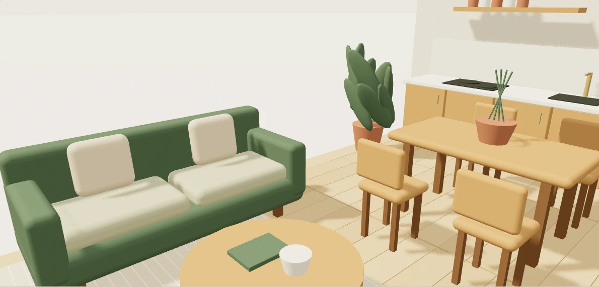 Vue illustrative du séjour meublé de la maquette 3D